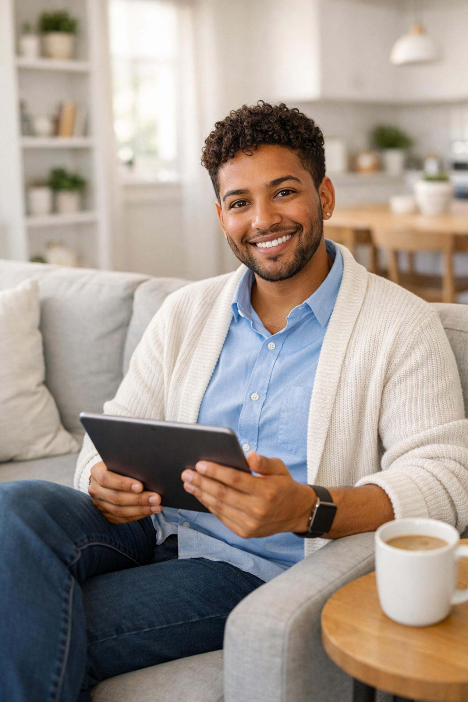 Patient completing online health assessment for semaglutide treatment at home