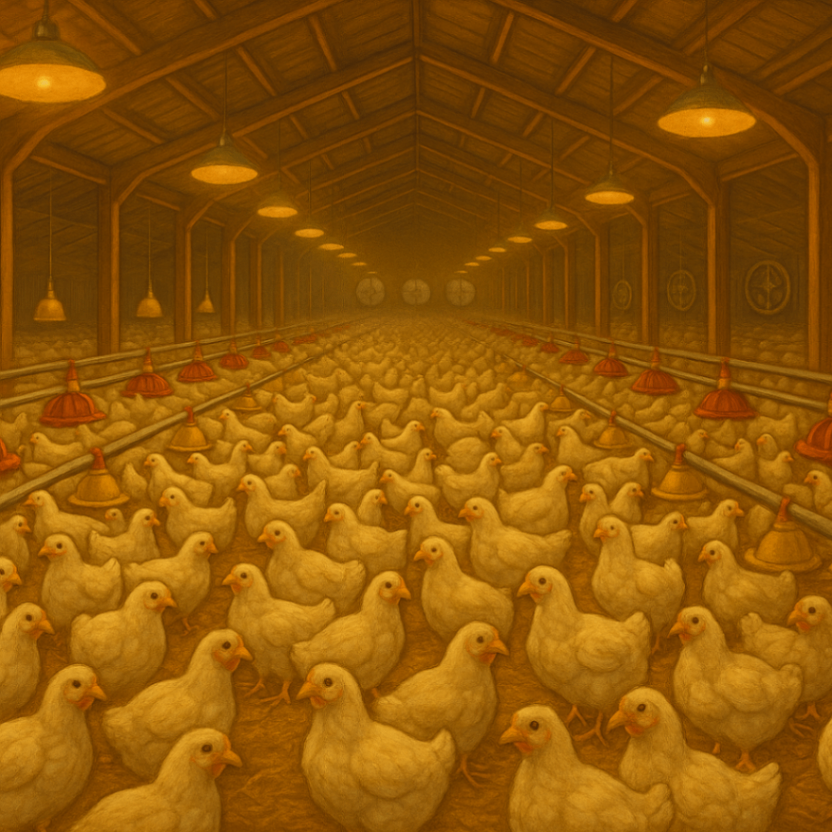 Large-scale poultry house with ROOST automation