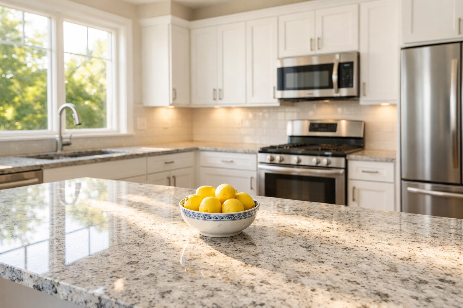 Decluttered kitchen with clear countertops and natural light for real estate photography