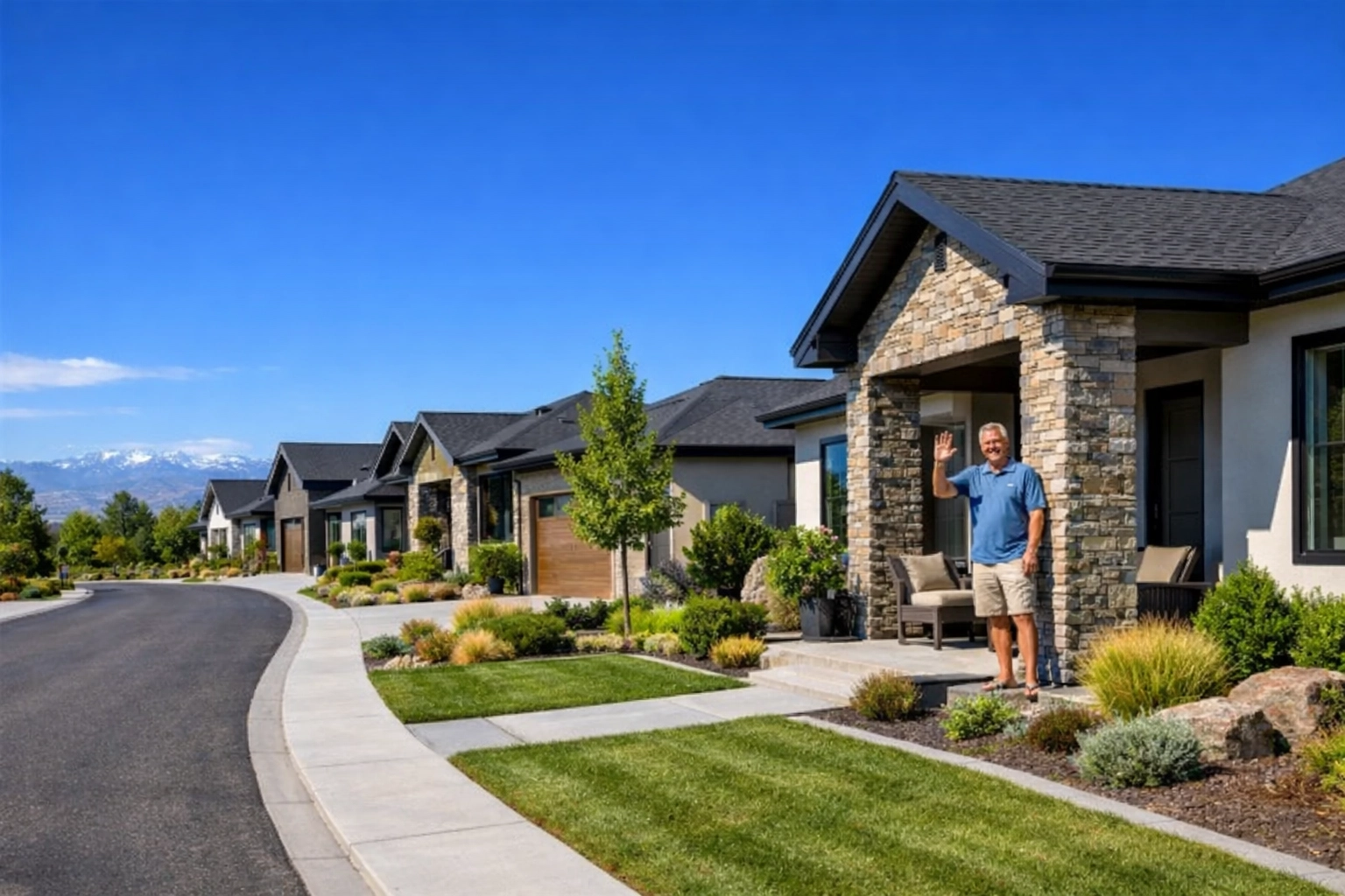 Luxury homes on a quiet street in Eagle, Idaho, highlighting premium low-density residential real estate.