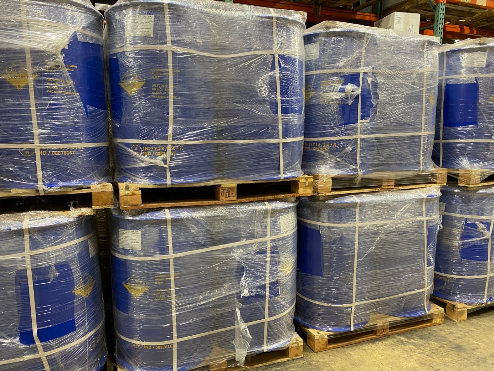 Palletized Blue Industrial Drums