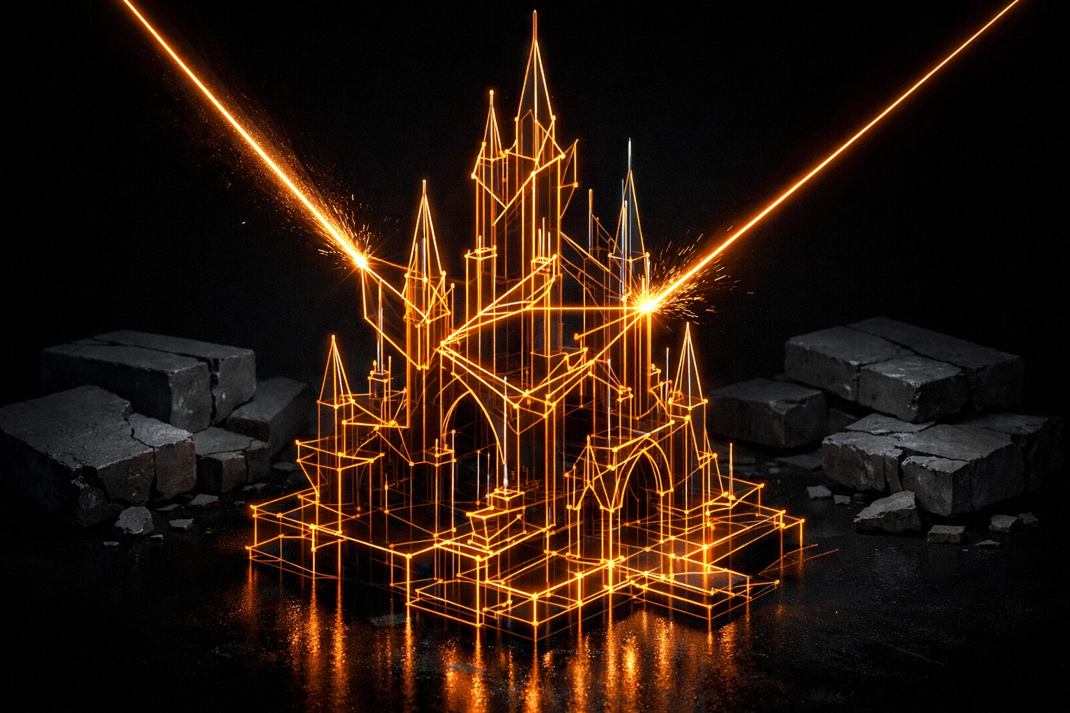 Bespoke custom website development structure glowing with precision, outperforming outdated e-commerce templates.