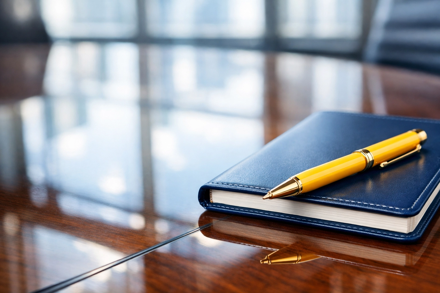 Detail of a streak-free executive conference table reflecting high-quality office cleaning in Marlborough.