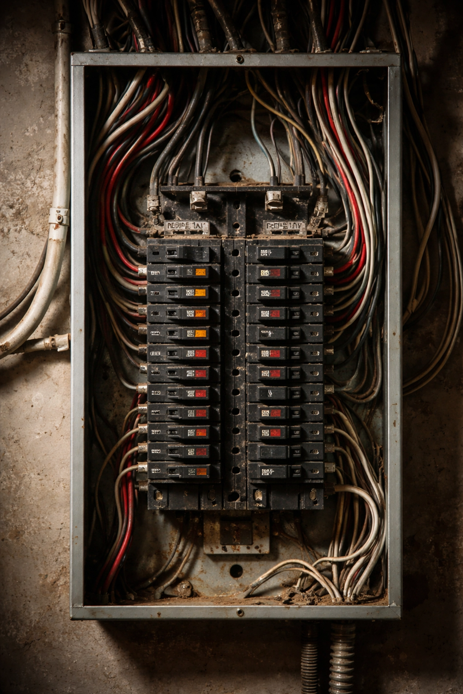 Old Federal or Stab-lok style electrical panel in Edmonton basement, highlighting need for professional inspection