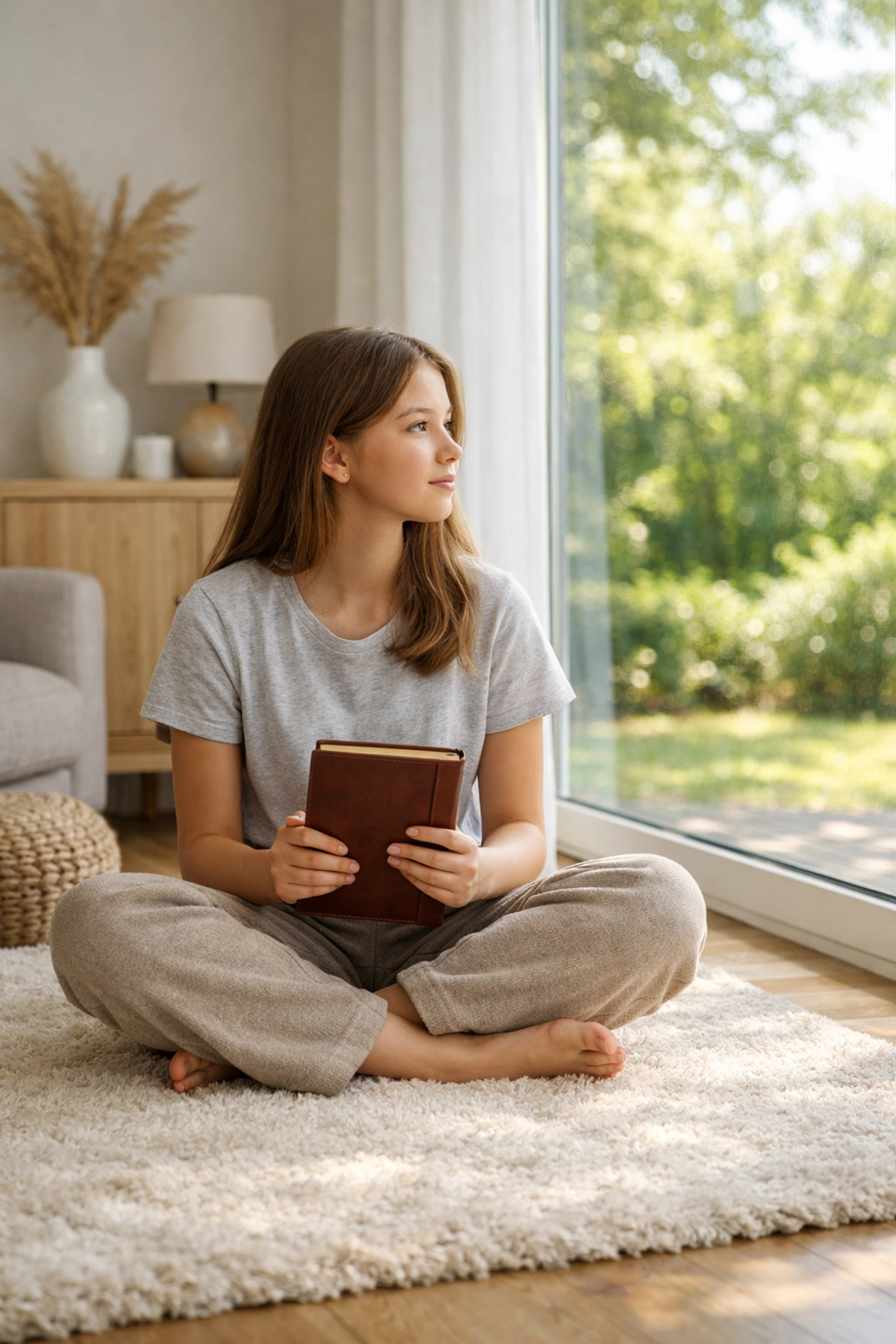 Teen girl journaling in a quiet, safe space at a teen residential treatment center.