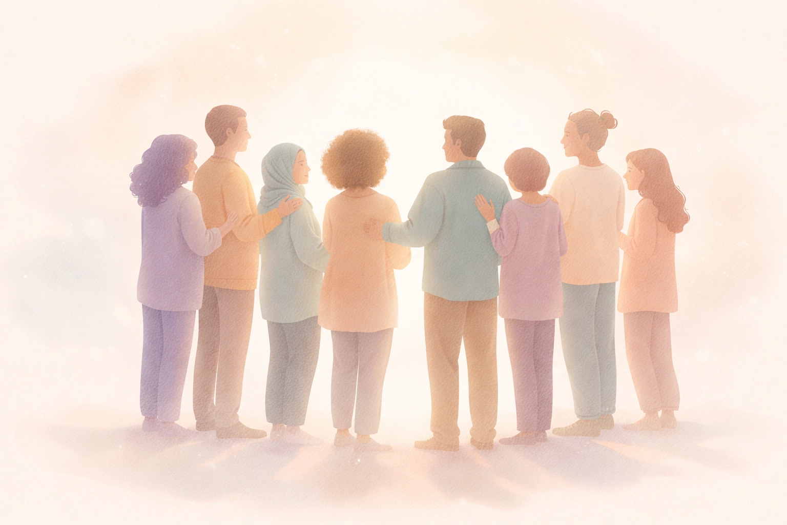 Diverse group of people standing together in a circle, illustrating inclusion and workplace belonging for LGBTQ+ professionals