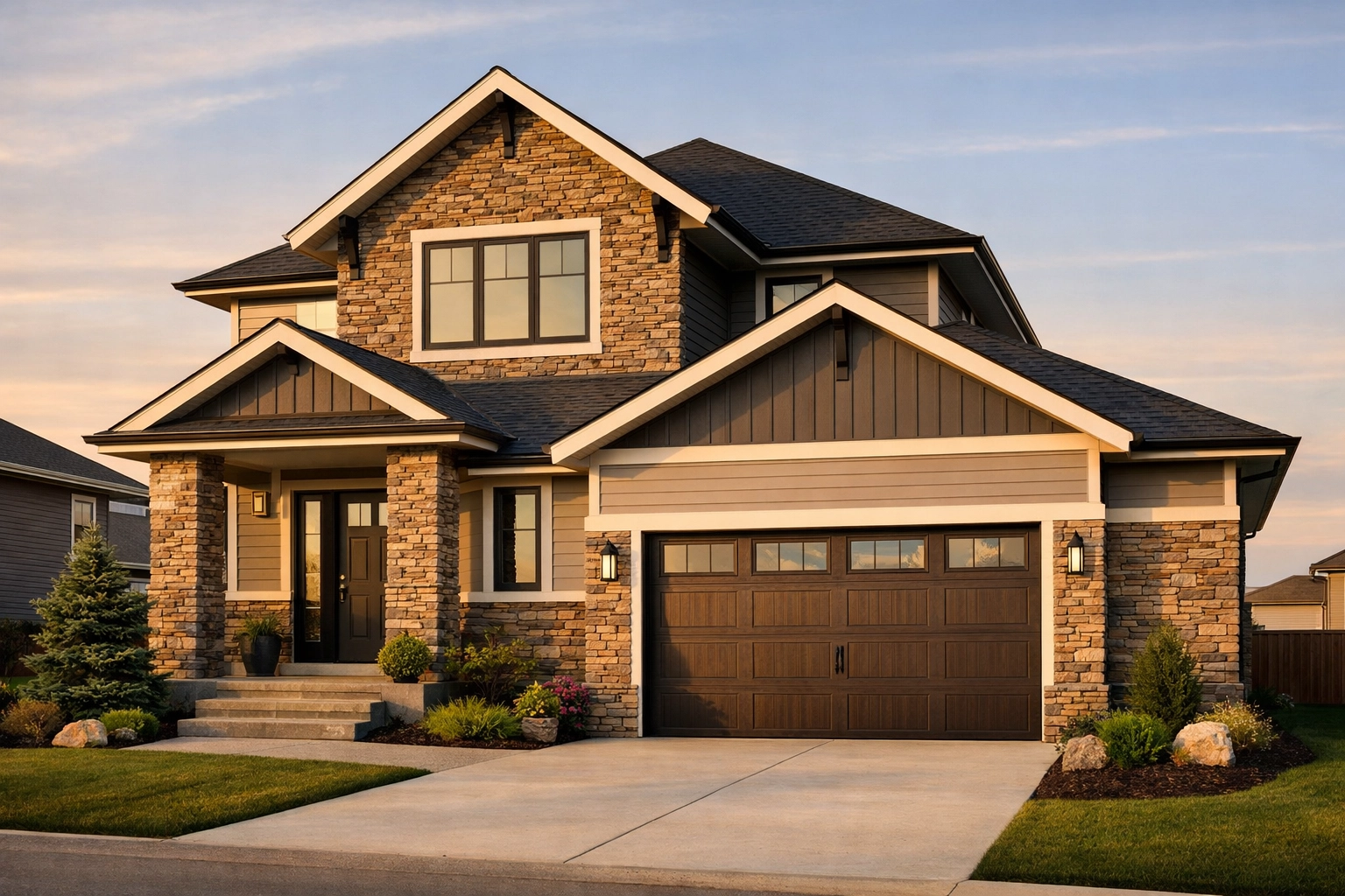 Exterior of a modern home renovated by a professional general contractor in a Red Deer neighbourhood.