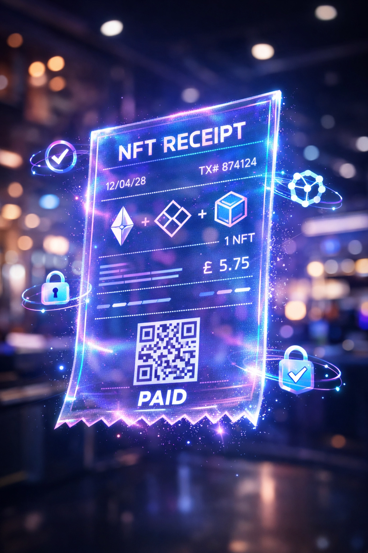 Holographic NFT receipt with blockchain verification for Web3 payment transactions