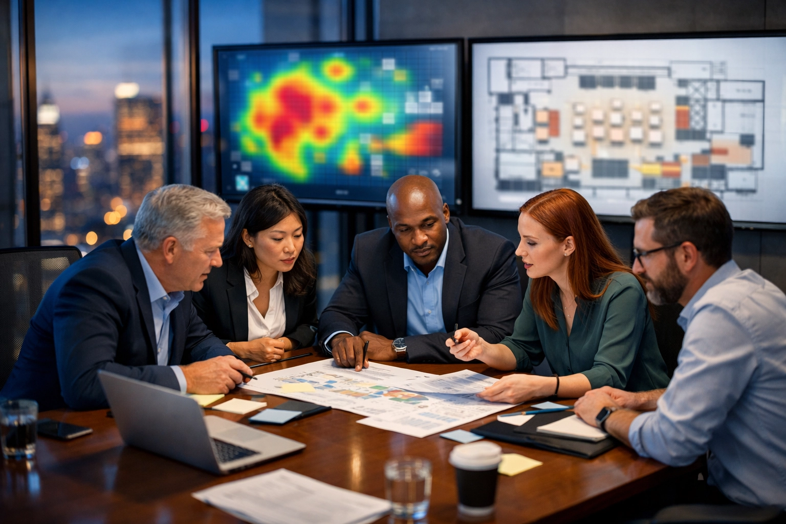 Dakdan Worldwide strategy team planning event media execution in a professional city office.