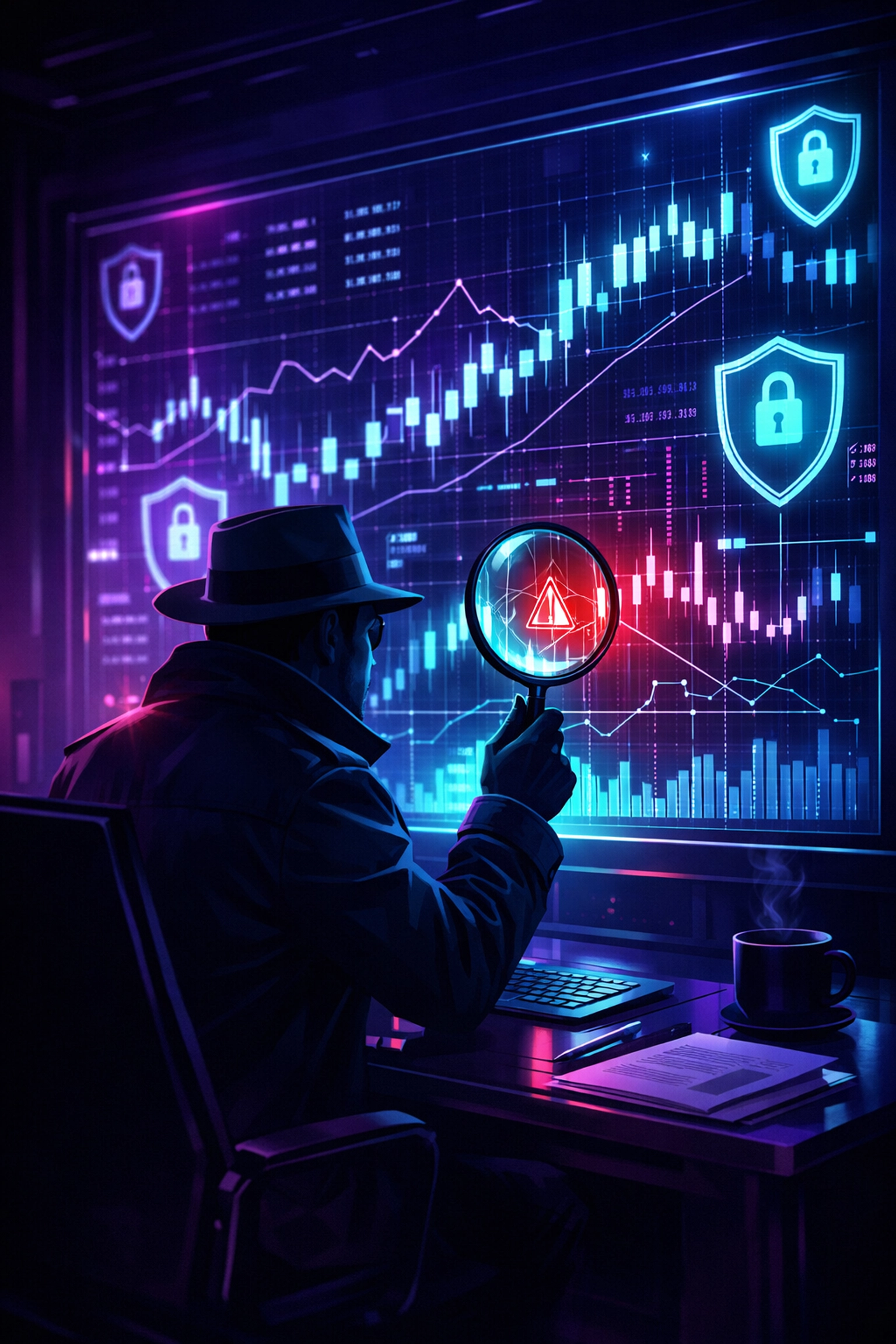 A person using a magnifying glass to examine a credit report for errors and identity theft.