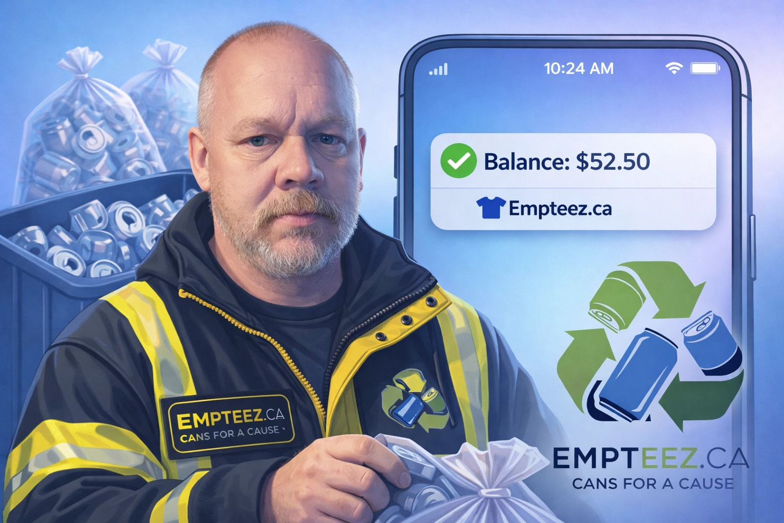 Smartphone notification showing Empteez.ca balance: $52.50