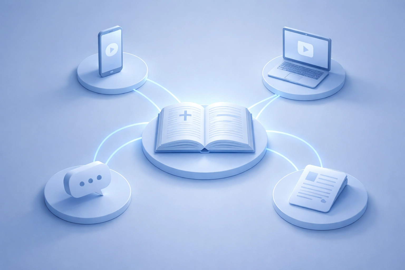 Visual representation of a sermon transforming into multiple church communication touchpoints across digital formats