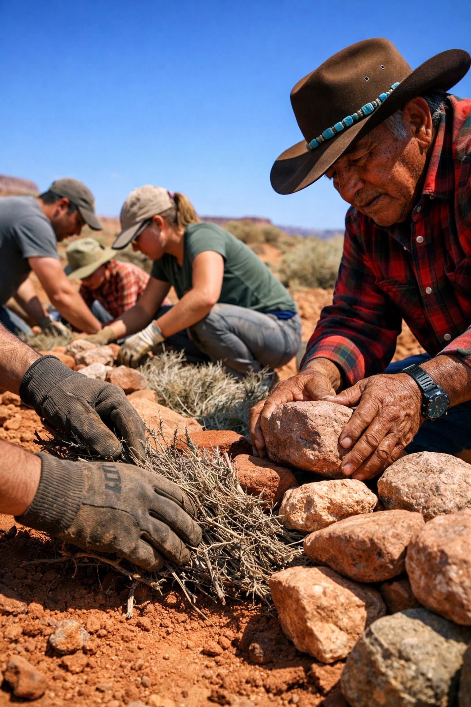 Students practicing soil conservation science and land management on a Navajo service trip.