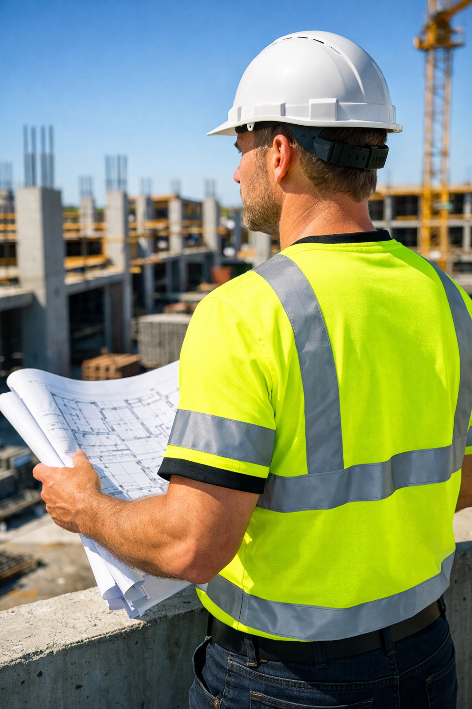 High-visibility neon yellow custom t-shirt for jobsite safety and professional crew appearance.