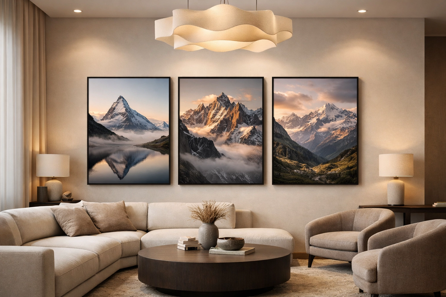 Framed fine art photography prints on a living room wall illustrating multiple income streams for photographers.