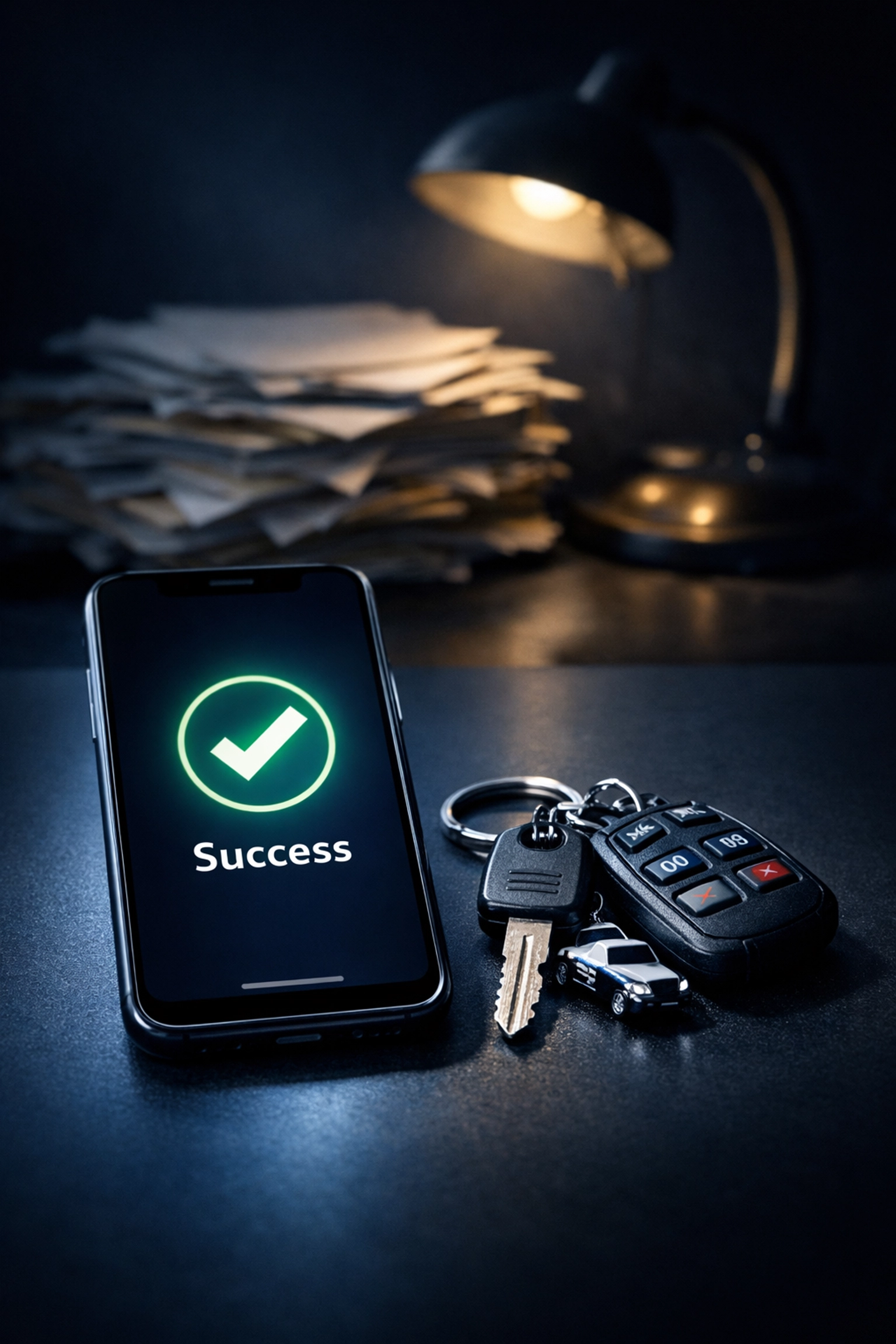 Modern digital recruiting interface on a smartphone next to police keys, replacing slow paper-based hiring processes.