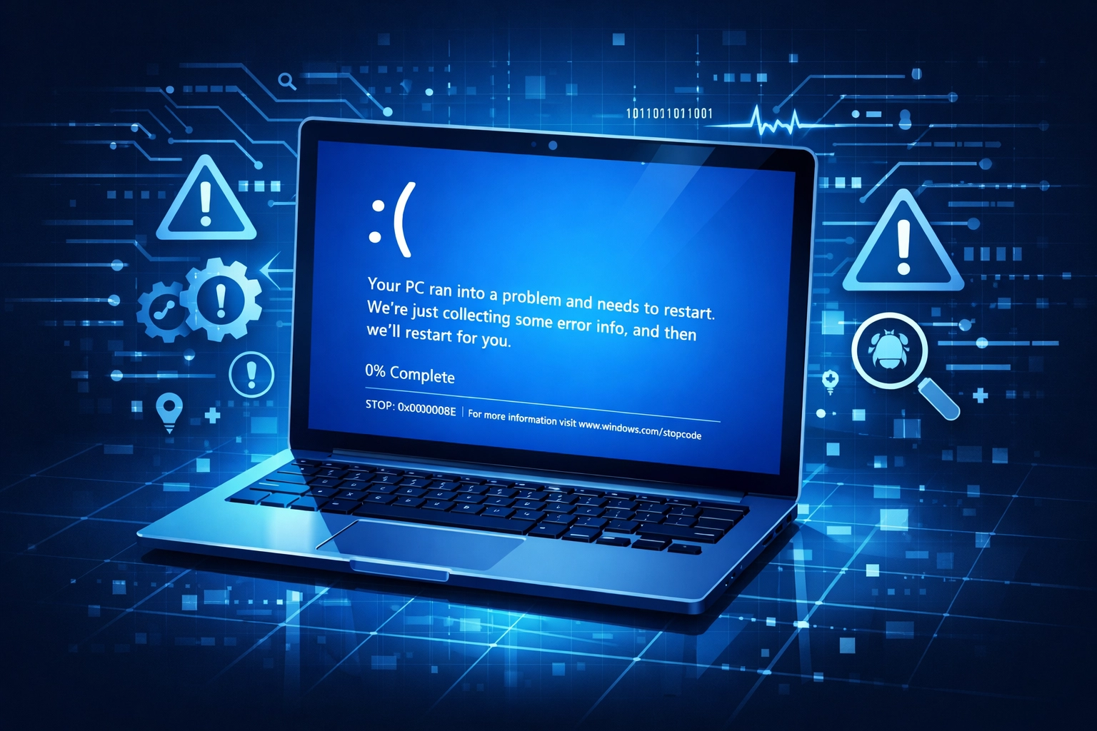 Windows Blue Screen of Death error requiring professional computer repair diagnosis