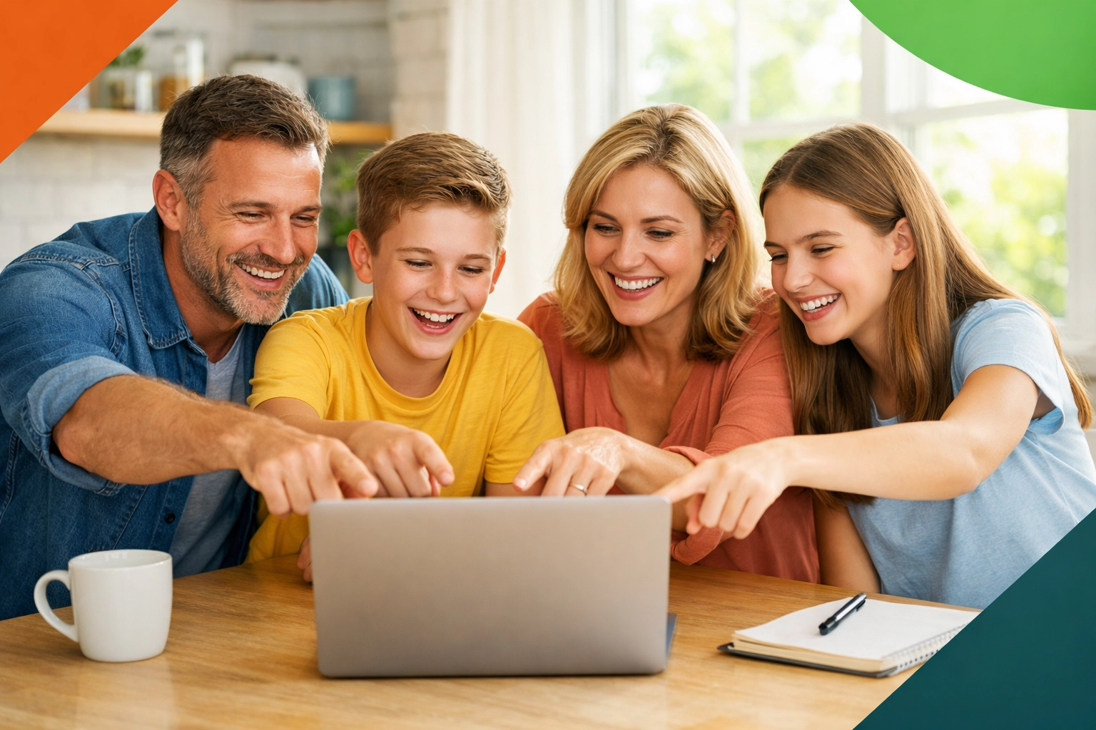Family enjoying online learning together with Complete Life Skills Bundle at home