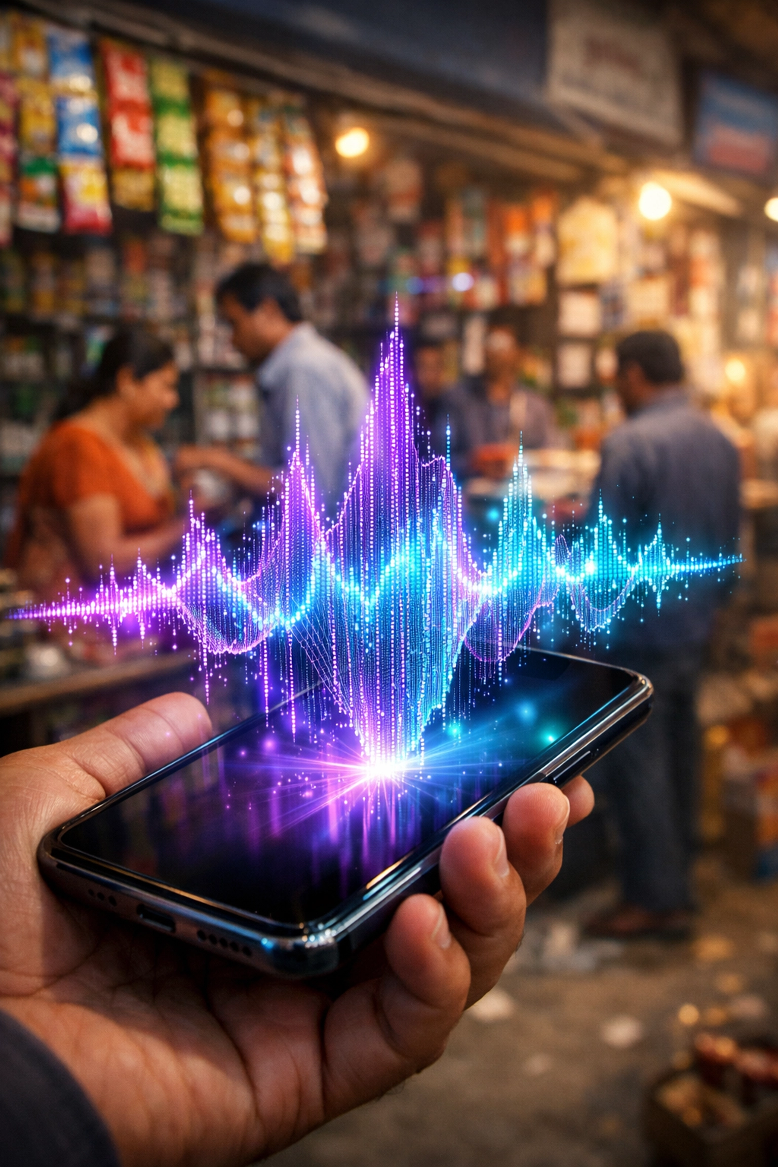 AI voice search technology used at a local retail shop in the Bharat e-commerce explosion.