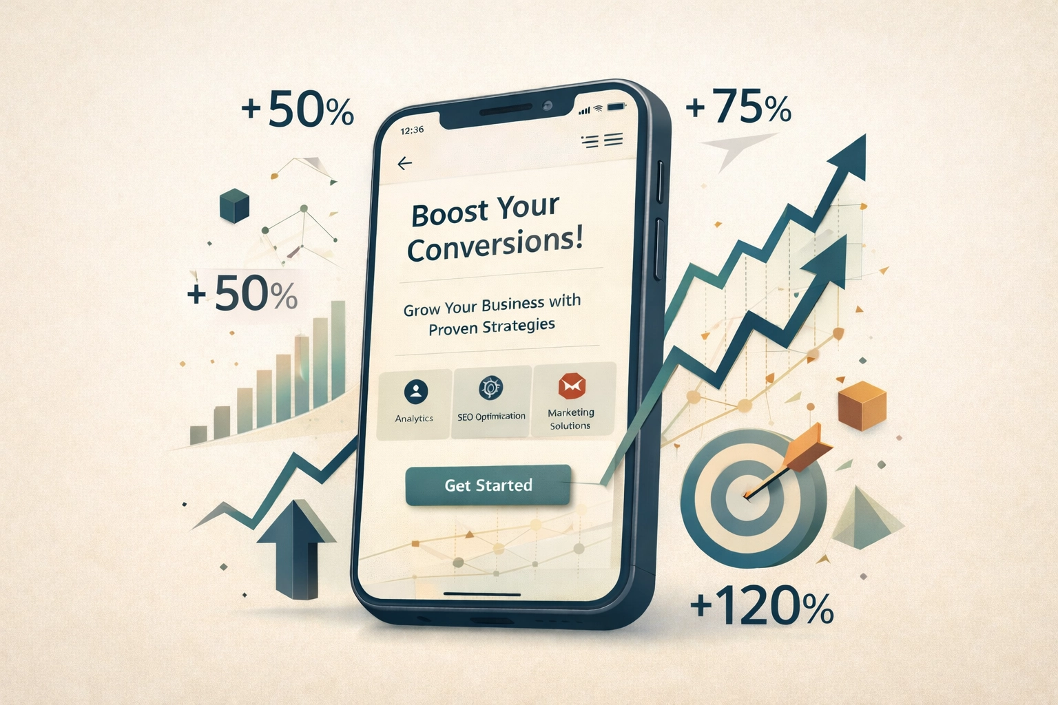 Mobile website showing conversion rate improvements and ROI metrics after redesign
