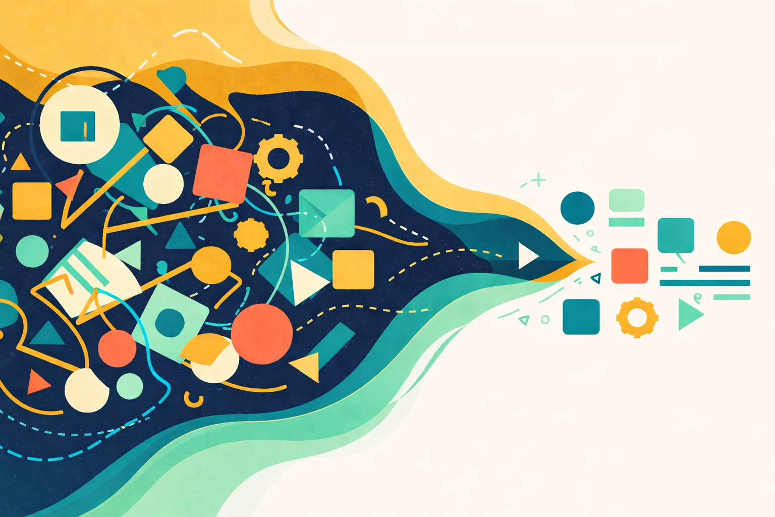 Abstract image showing messy code transforming into smooth shapes, symbolizing the benefits of high-end web hosting