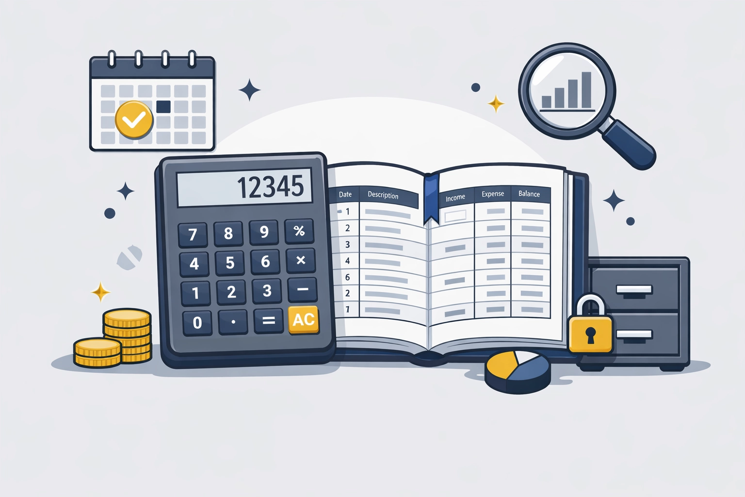 Financial ledger and calculator representing organized bookkeeping for reliable tax preparation services.