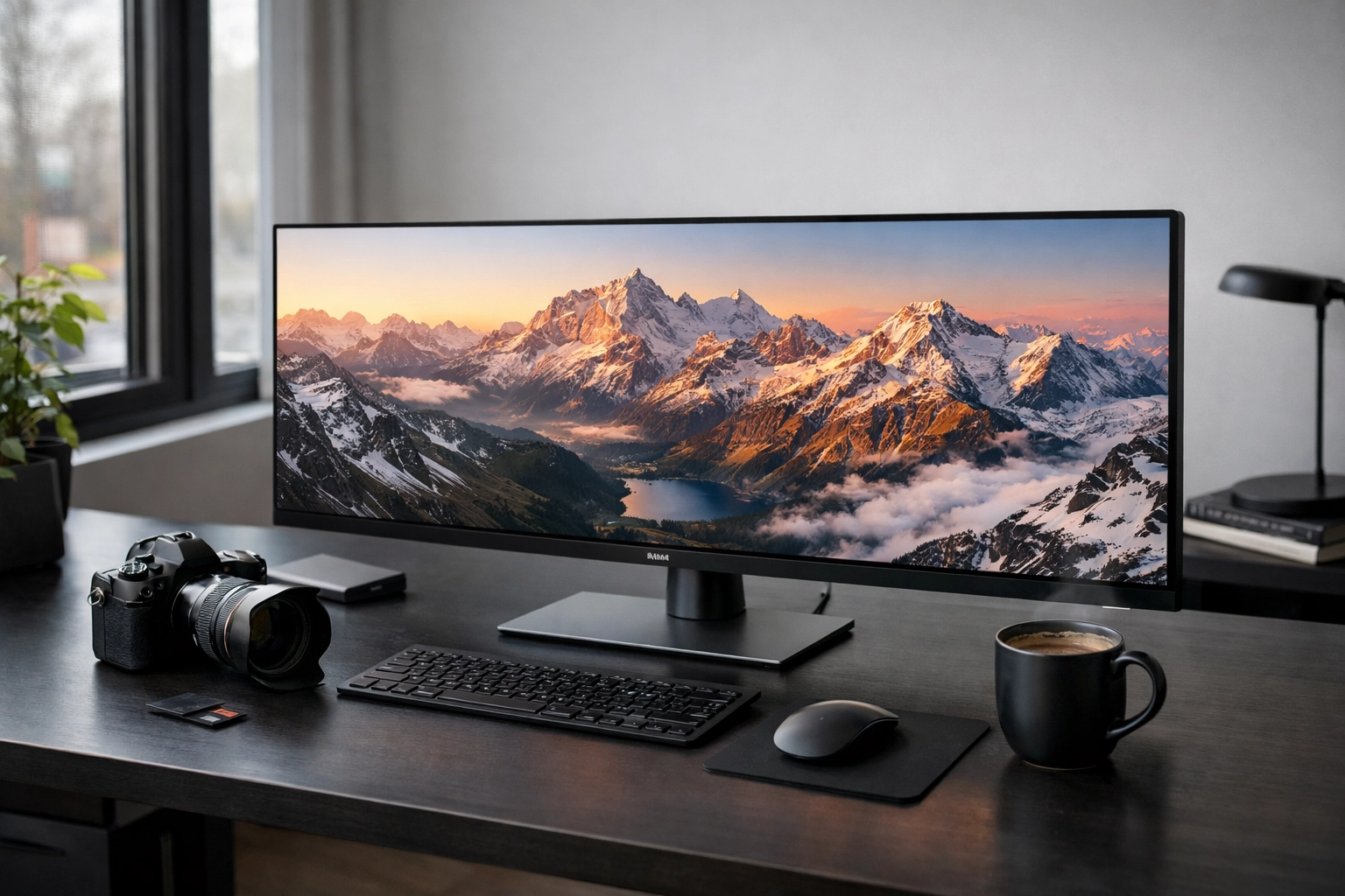 High-resolution landscape photo on a studio monitor illustrating large photography image files.