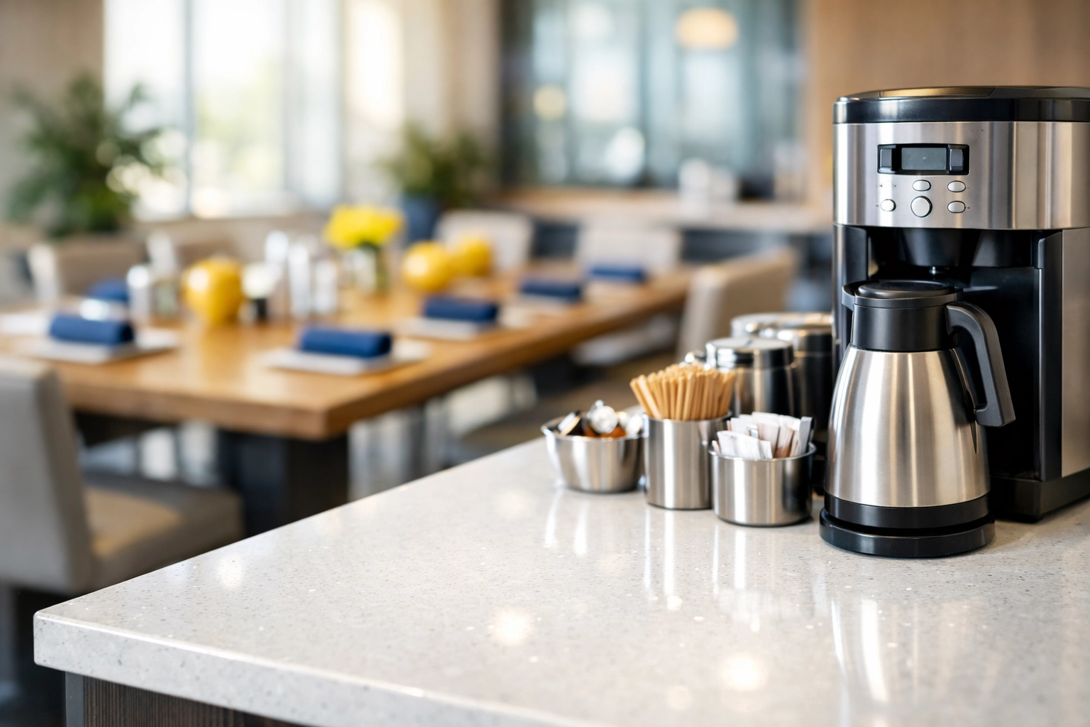 Professional cleaning of an office breakroom and kitchen area in Hubbardston, MA, showing sanitized surfaces.