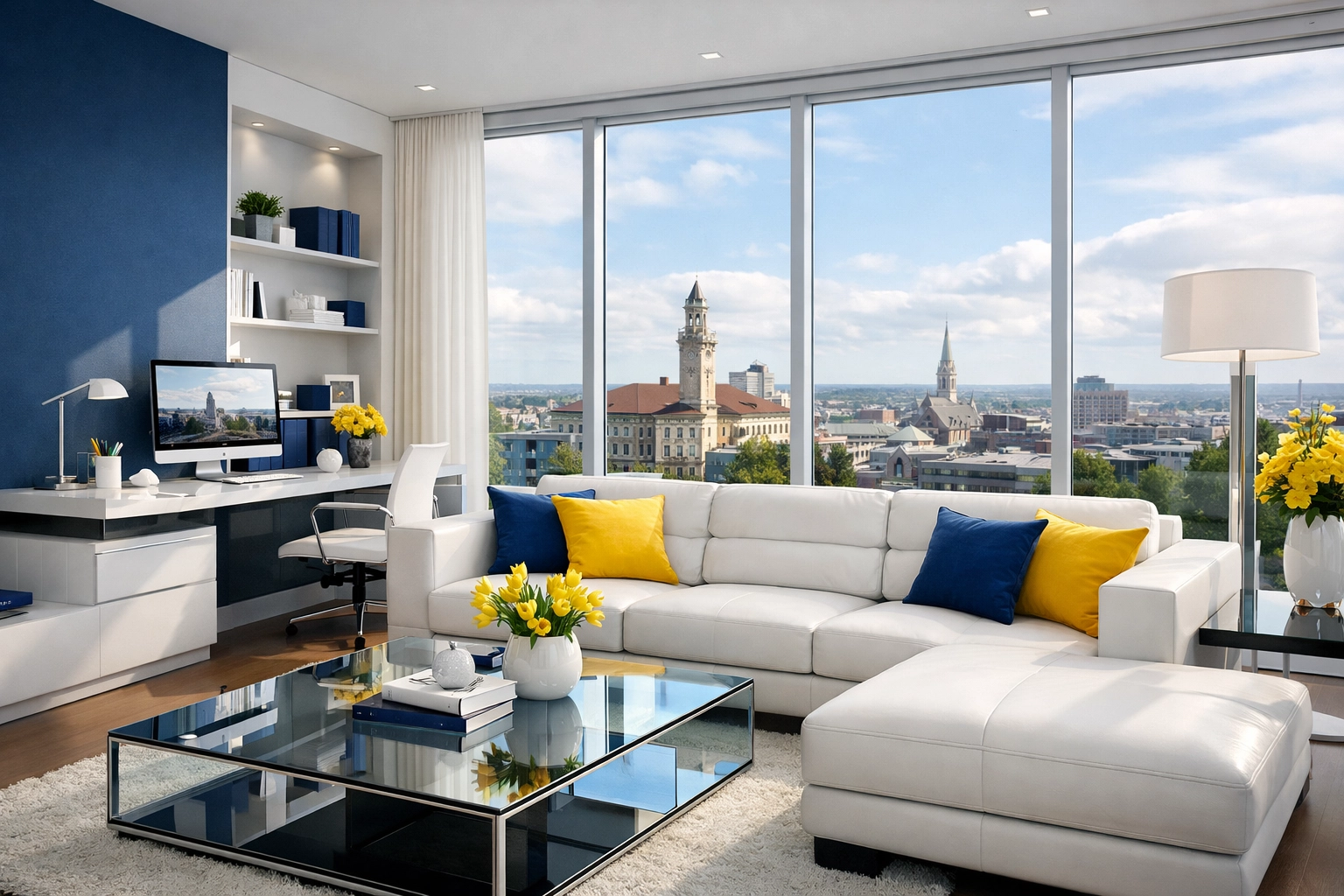 A spotless home office and living room showcasing professional office cleaning Worcester standards.