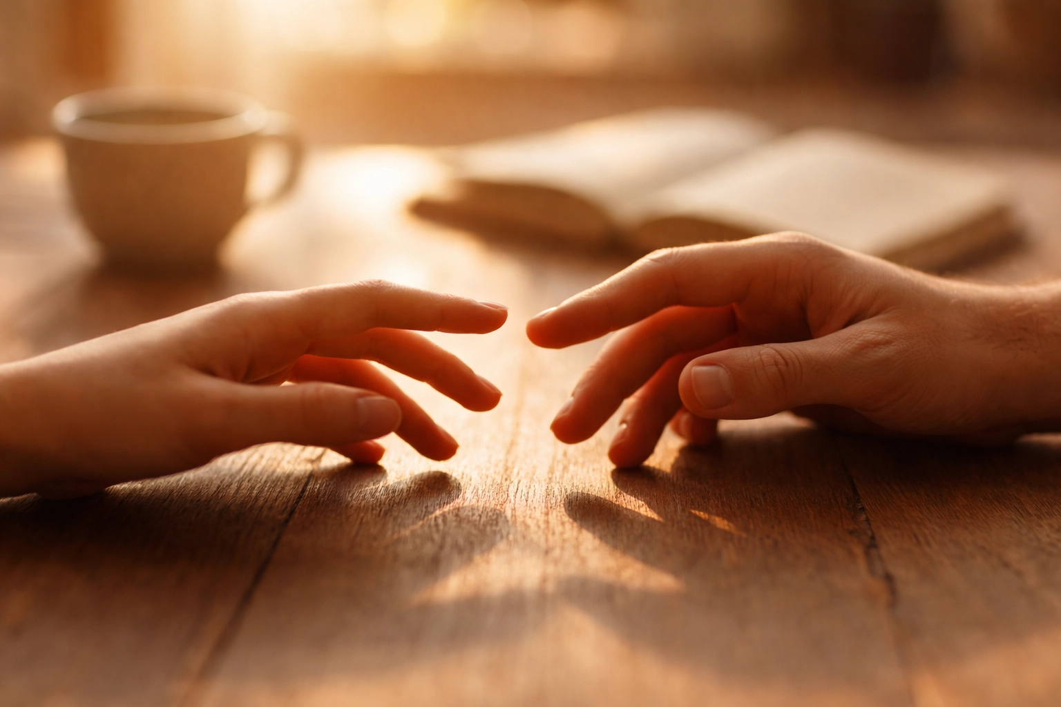 Két kéz közelít egymáshoz egy asztalon, a párkapcsolati közeledés és újrakezdés reményét sugallva.