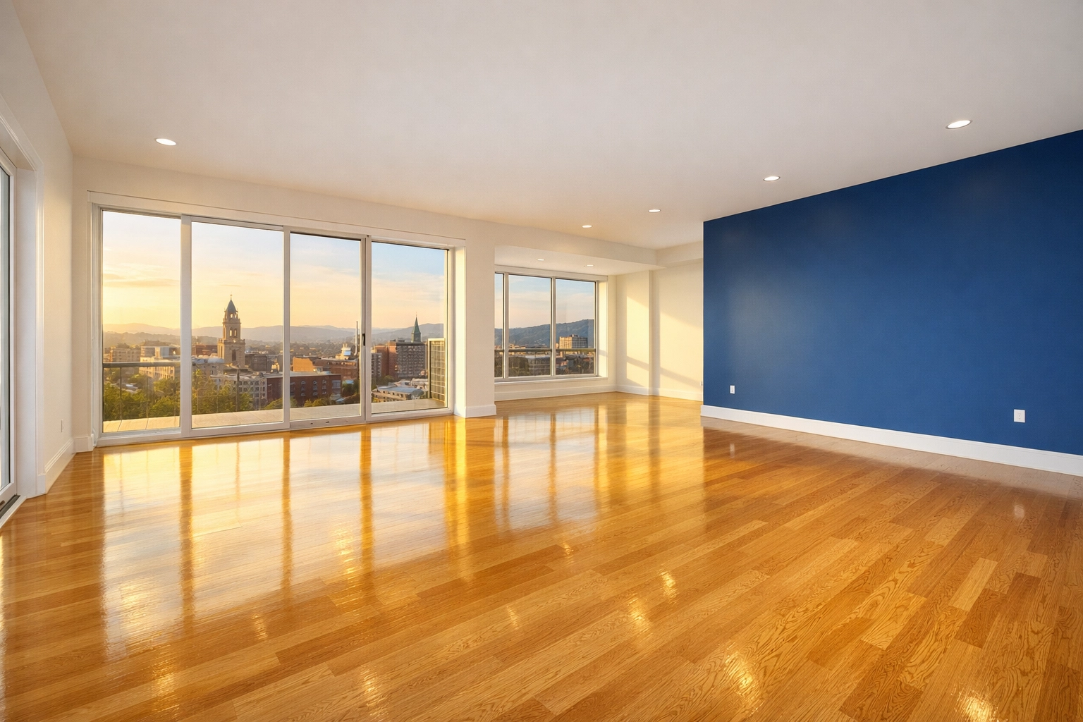 Sunlit empty luxury living room after a professional move-out cleaning Worcester.