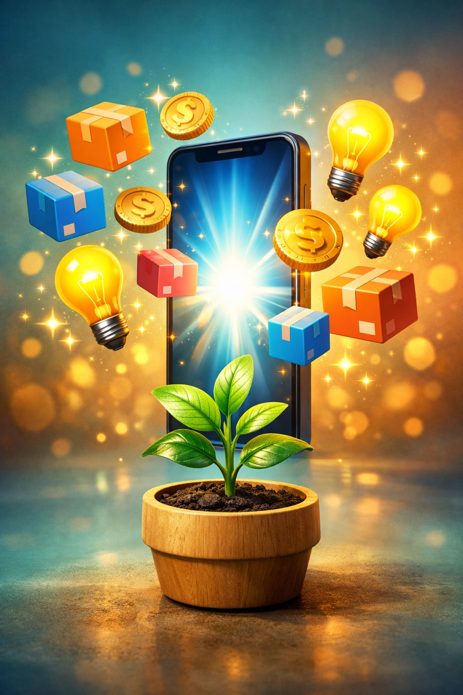 Icons representing business growth and profit through the AI for Resellers membership and automation tools.