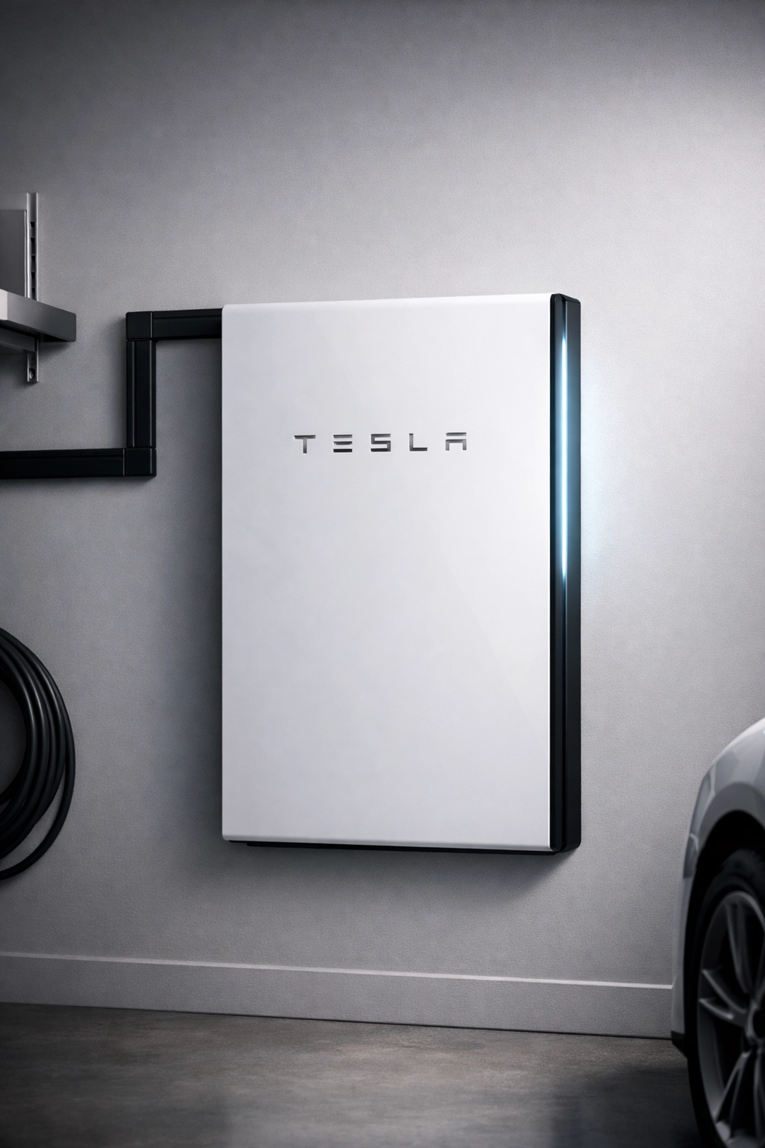 Sleek Tesla Powerwall 3 installation showing high-tech solar battery storage for a UK household.