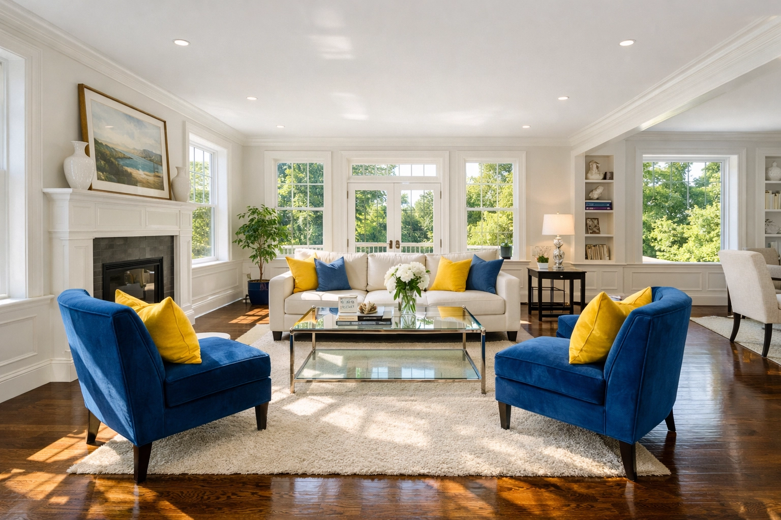Pristine living room in Medfield showcasing the results of professional deep cleaning and improved air quality.