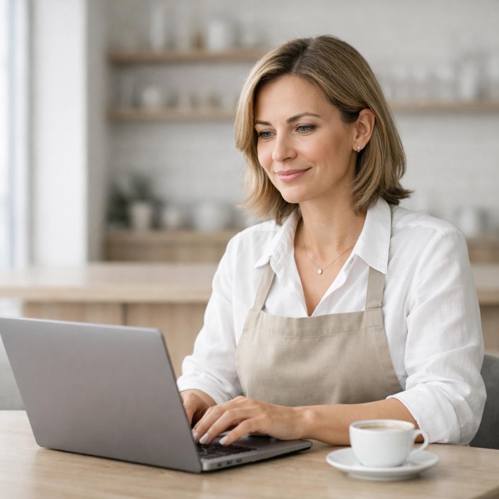 Canadian business owner managing fast business loan applications on a laptop in a modern workspace.