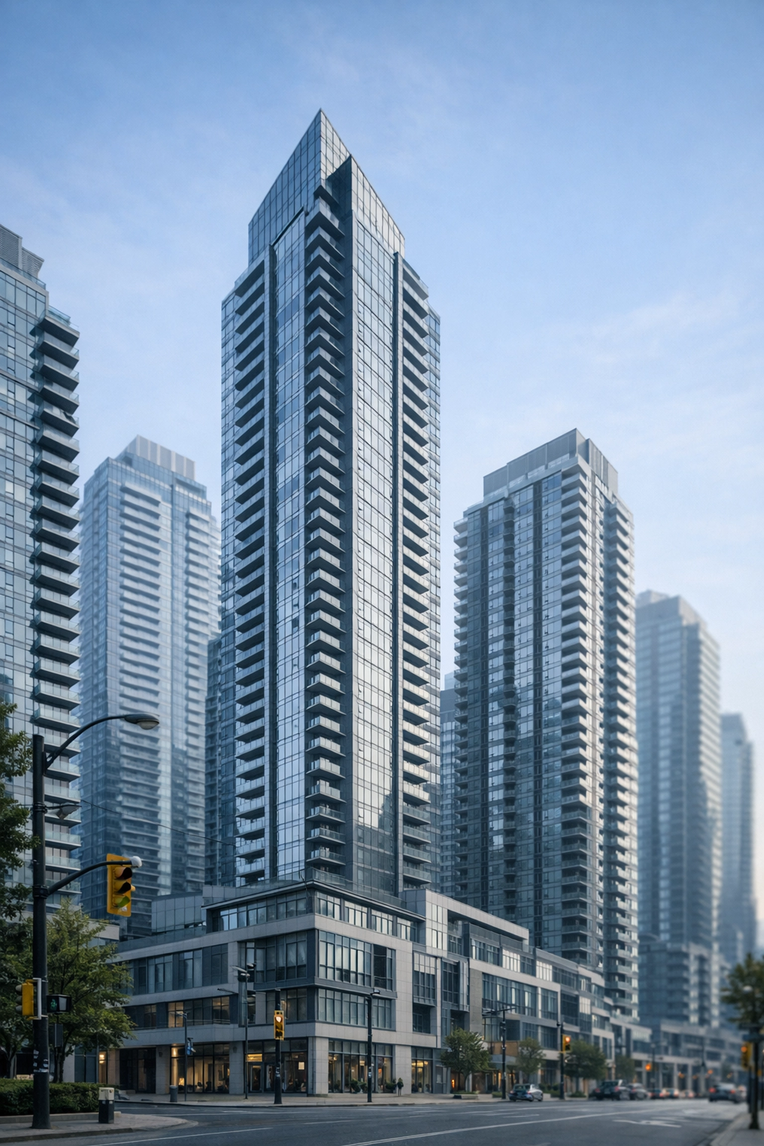 Modern high-rise condo buildings in the Toronto core highlighting the current surplus in the urban housing market.