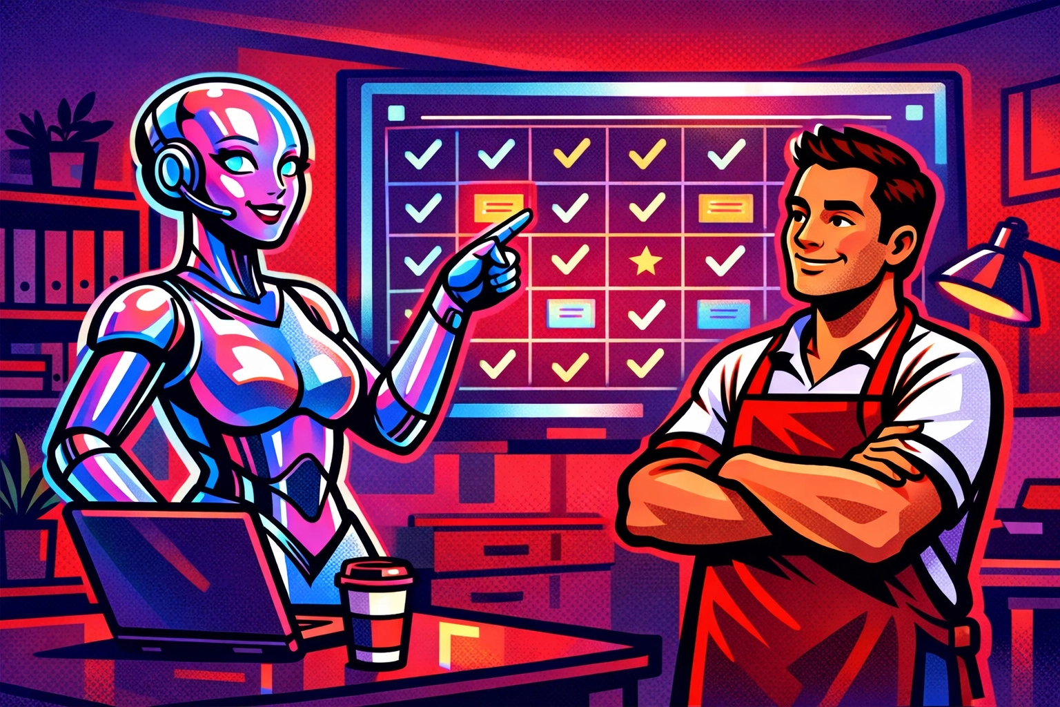 AI assistant for small business managing a digital calendar for an organized owner.