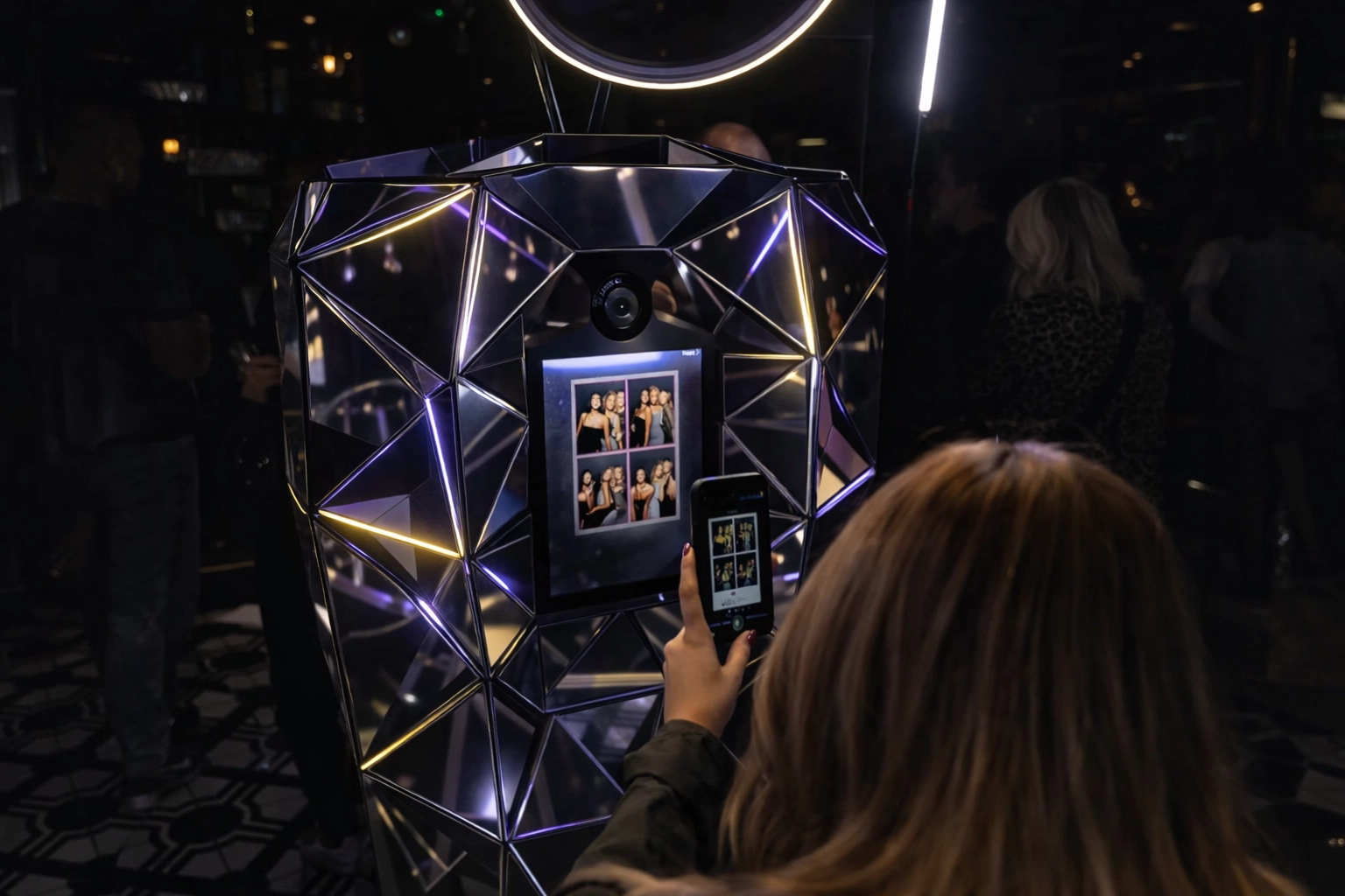 Geometric Mirrored Photo Booth Experience with high-tech reflective visuals
