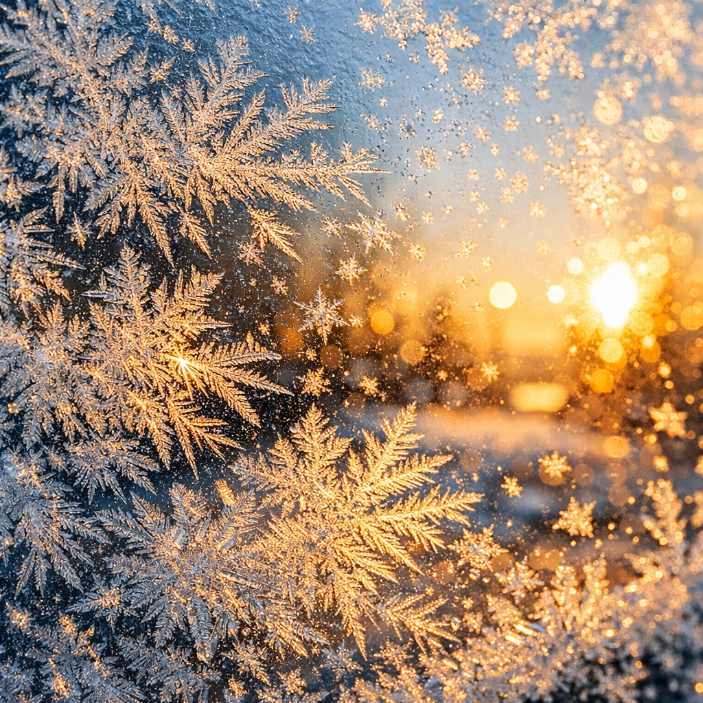 Frost patterns on car window showcasing easy winter photography subjects in Saskatchewan