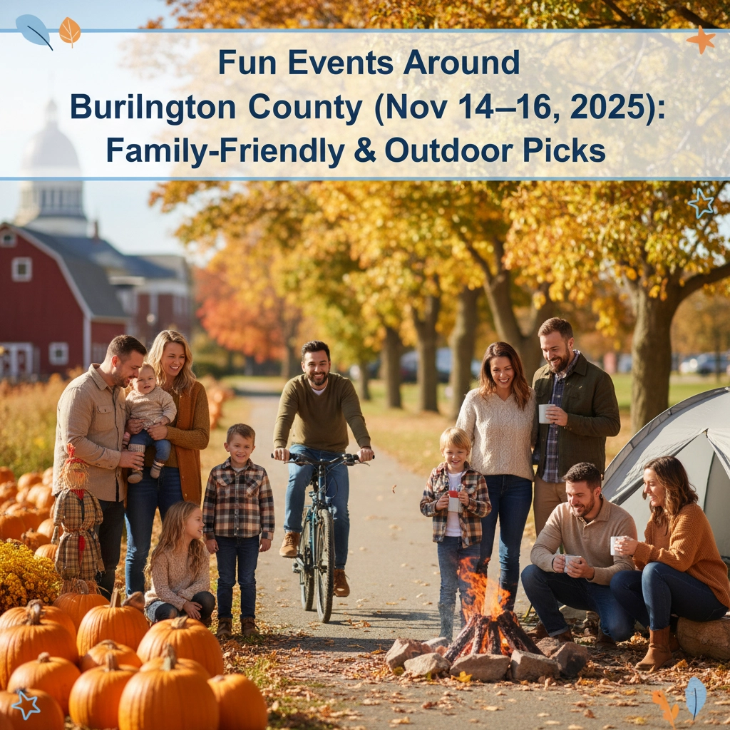 A vibrant scene depicting various family-friendly and outdoor activities in Burlington County, representing the fun events available. A vibrant scene depicting various family-friendly and outdoor activities in Burlington County, representing the fun events available.