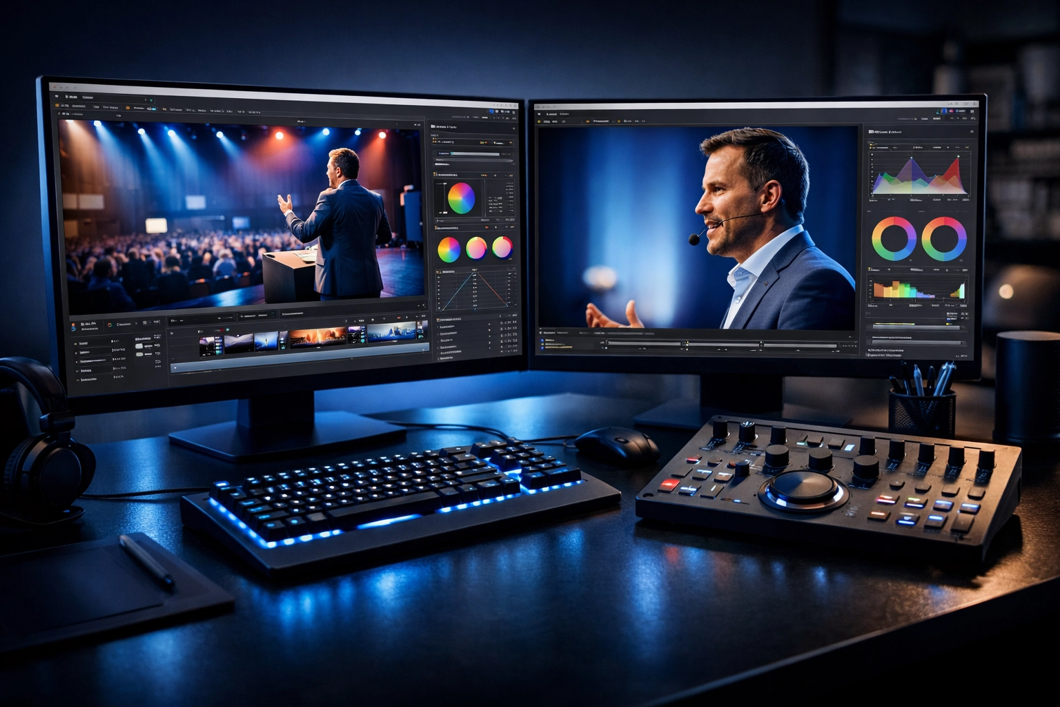 Corporate event photography post-production and professional editing services for brand consistency.