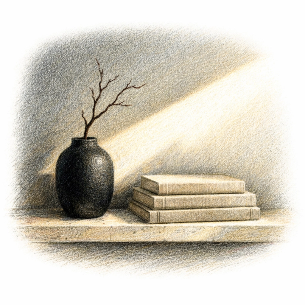 Boutique hotel interior design details with minimalist bedside decor and a textured ceramic vase.