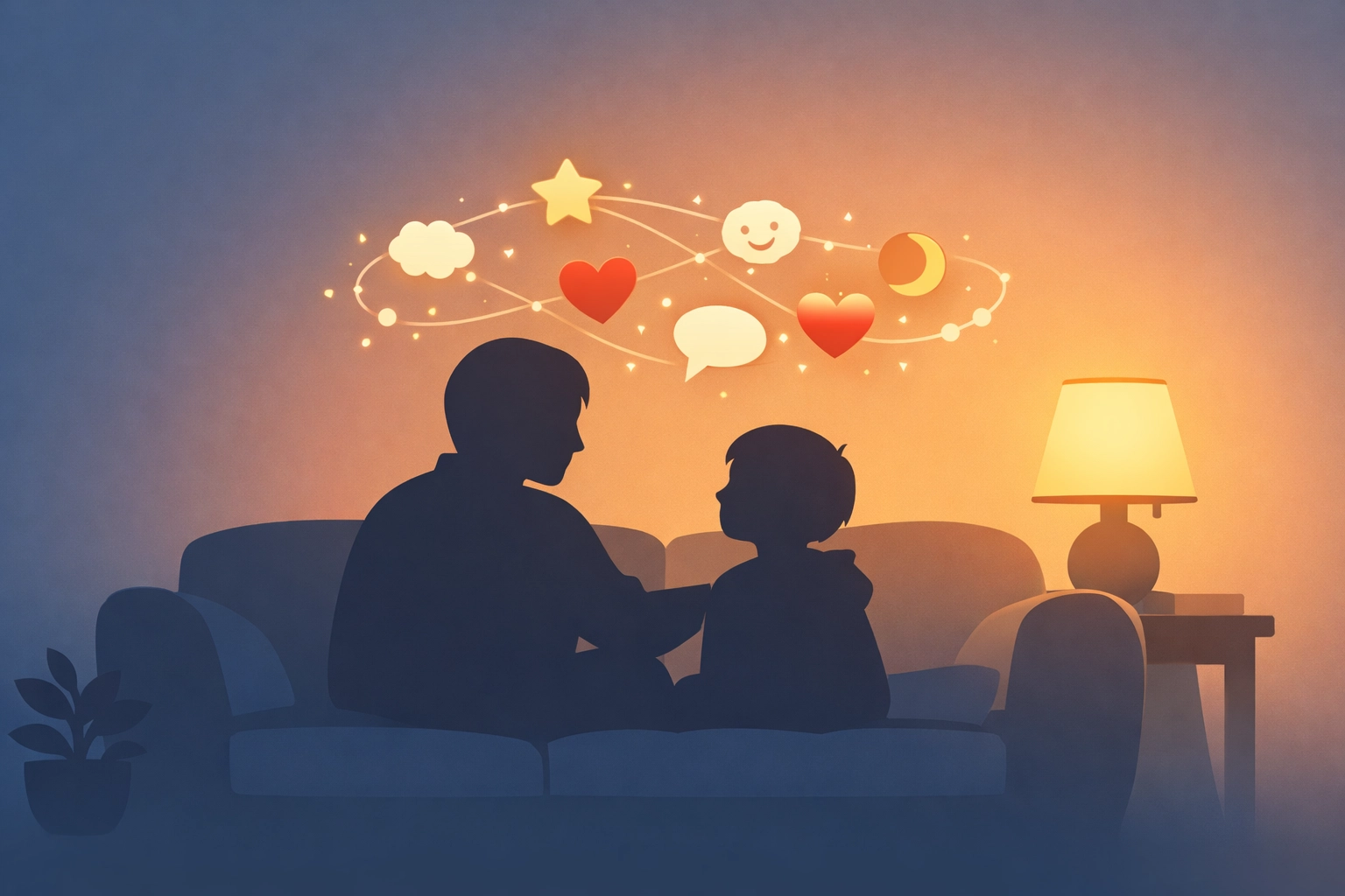 Parent and child discussing anxiety and emotions - family conversation about Inside Out 2