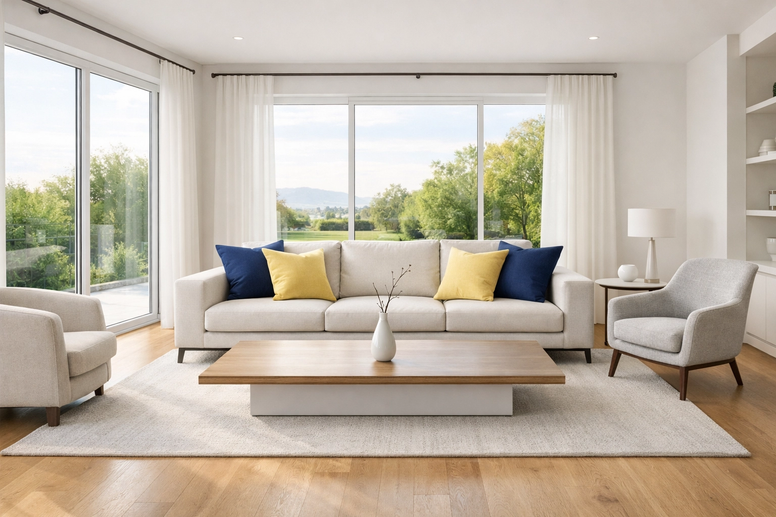 A clean, decluttered living room in Marlborough showcasing the peace of mind from weekly house cleaning.