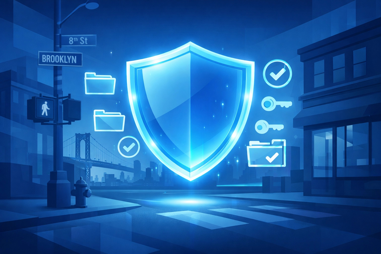 A protective digital shield representing expert property management services in Bed-Stuy and Bushwick neighborhoods.