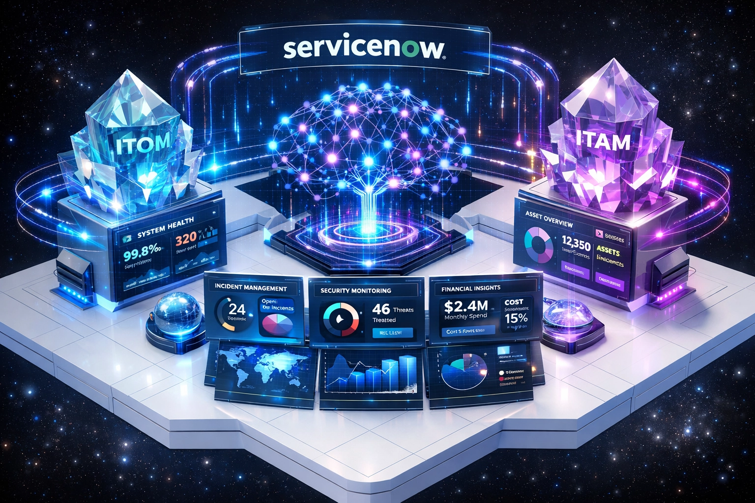 ServiceNow ITOM and ITAM dashboard with Agentic AI analytics and performance metrics