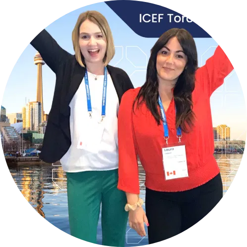 Attendees enjoying a Toronto-themed branded green screen experience at a trade show booth