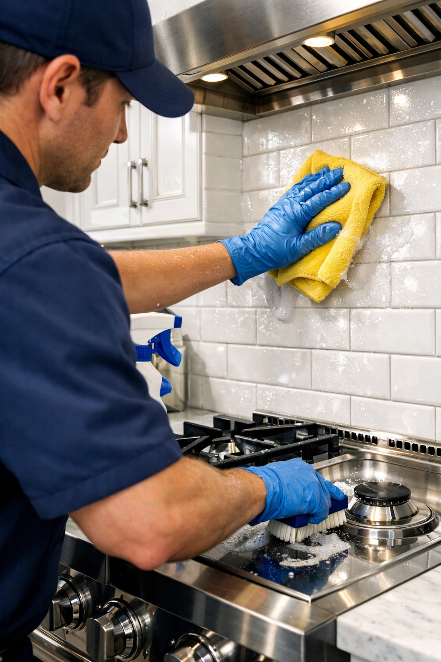 Professional cleaner from The Cleaning Ninjas Inc performing deep cleaning Westford services in a kitchen.