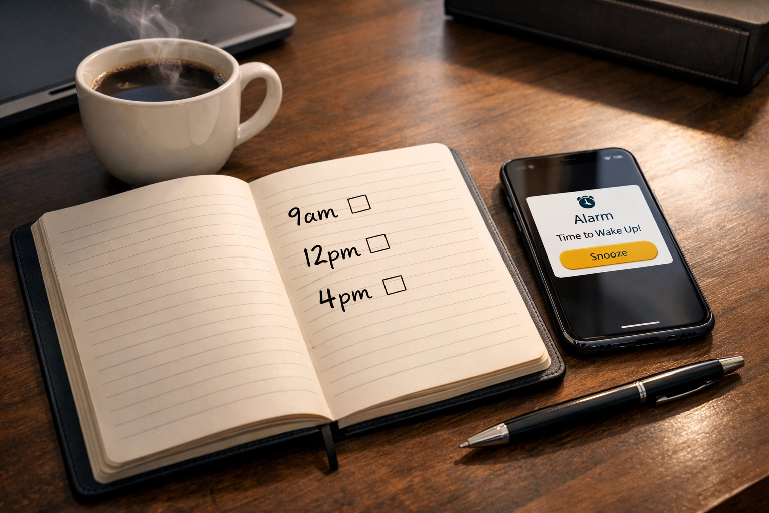 Daily schedule showing 9am, 12pm, and 4pm time slots for lead response follow-up