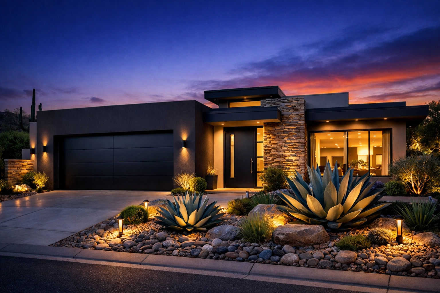 Curb appeal upgrades on a Phoenix home at twilight to increase property value.